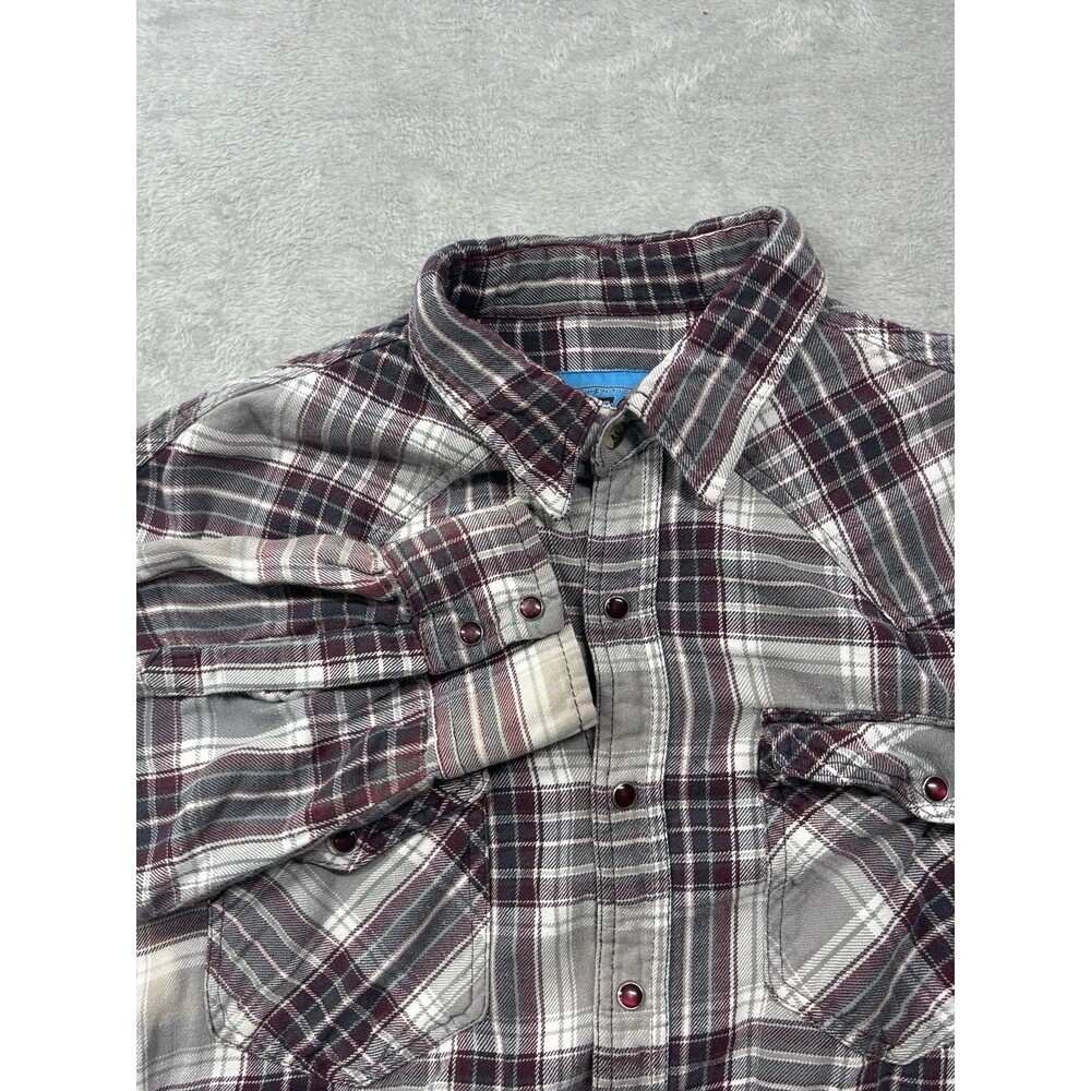 BTC Bay Trading Co. Men’s XL Gray Burgundy Plaid Pearl Snap Button-Up Shirt
